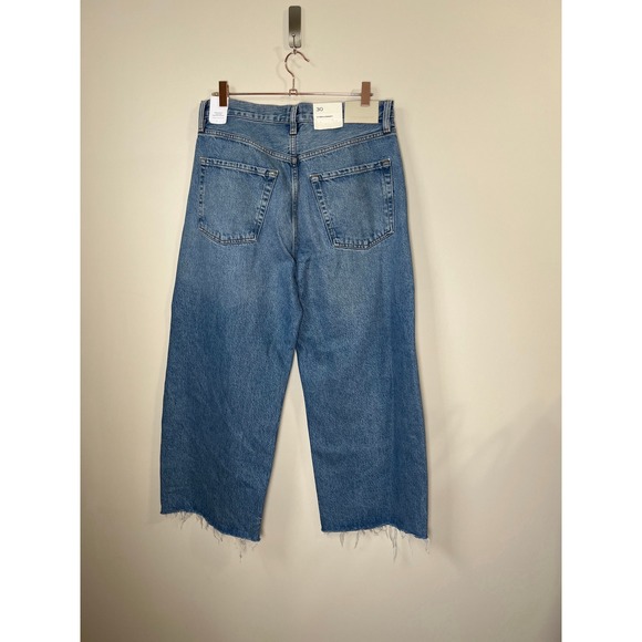 Citizens of Humanity Wide Leg Jeans Distressed Cropped Raw Hem Blue Wash Size 30 - Picture 3 of 5